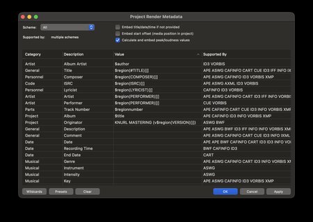 Reaper Render Metadata with wildcards