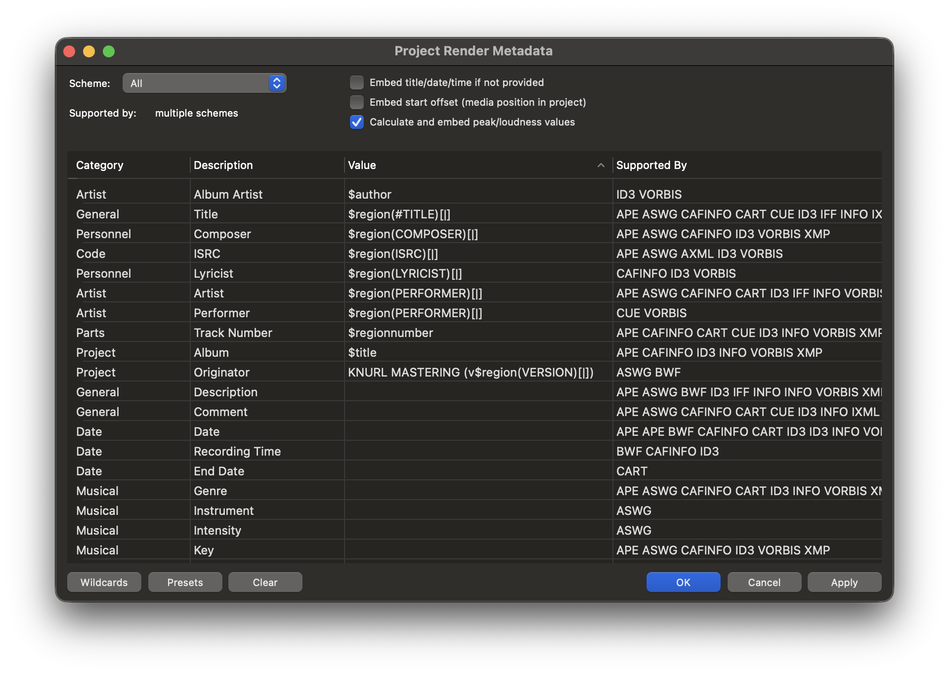 Reaper Render Metadata with wildcards